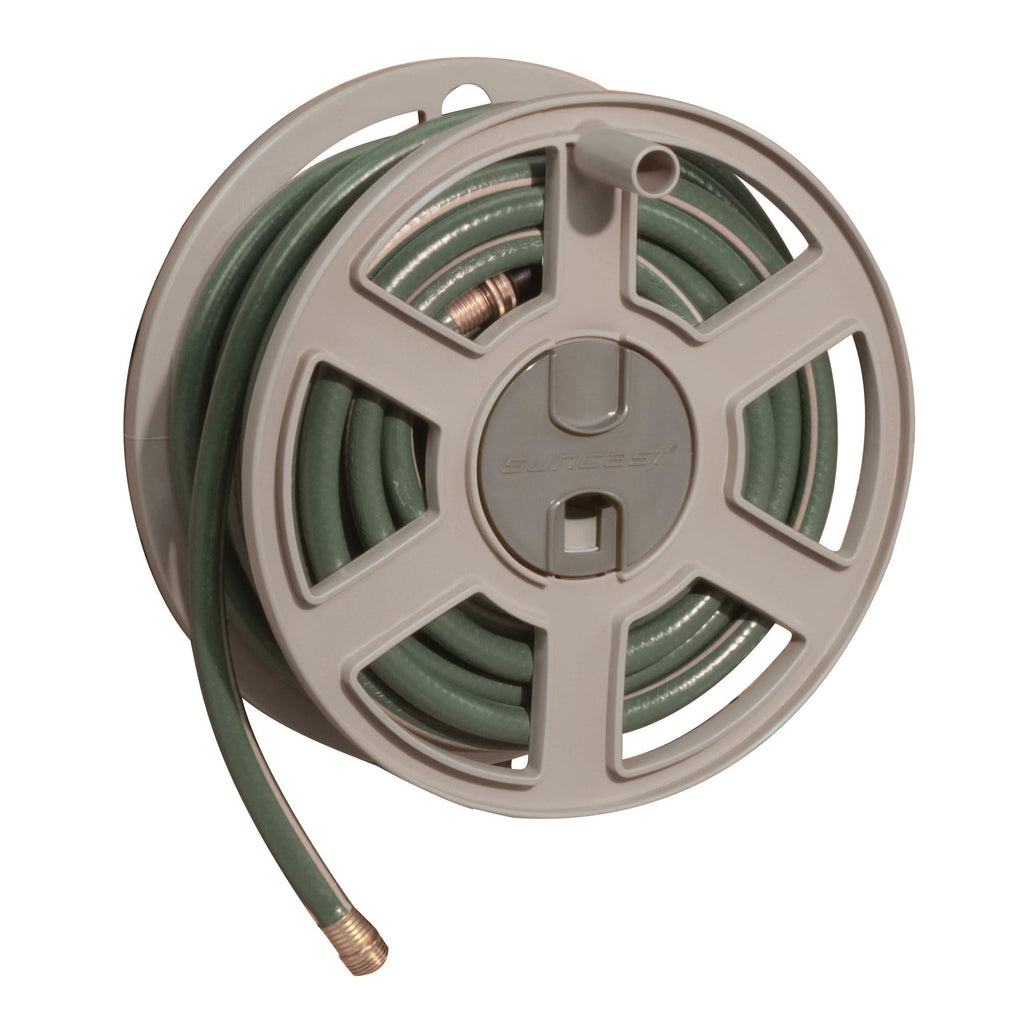 Wall Mount Garden Hose Reel 100 Feet Capacity Light Taupe Resin Y1058