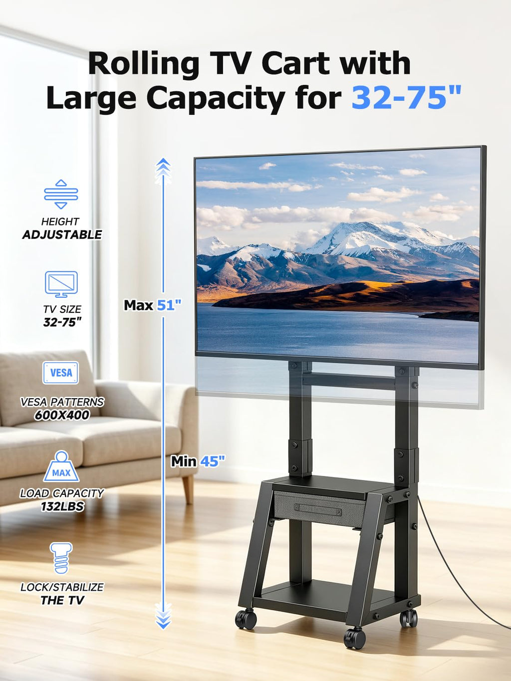 Mobile TV Cart with Storage Drawer for 32-75 inch TVs Z187234
