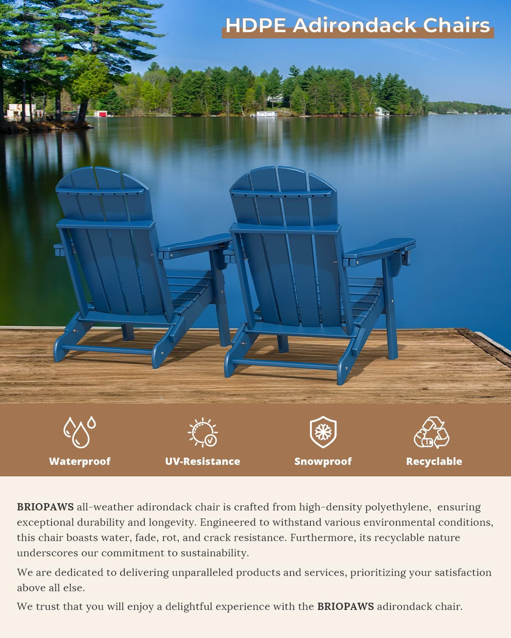Folding Adirondack Chairs Set of 2 Blue HDPE N806