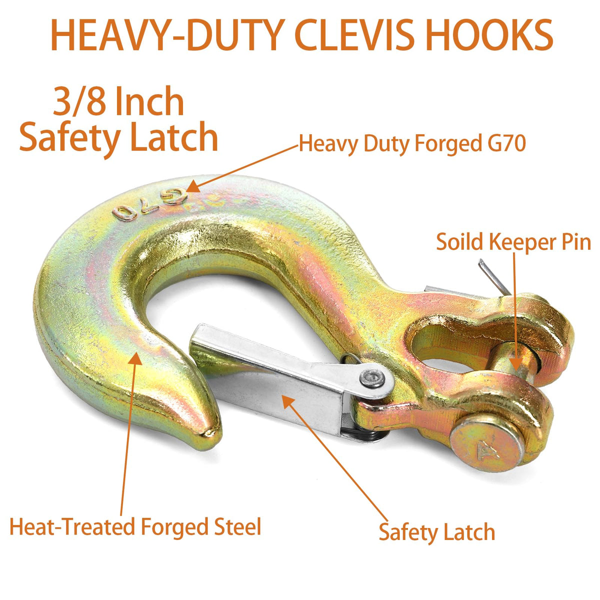 6 Pack 3/8 Inch G70 Forged Steel Clevis Slip Hook with Safety Latch A372