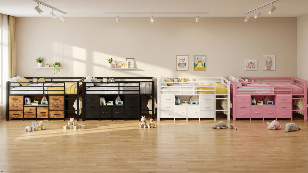Black Twin Size Low Loft Bed with 8 Storage Drawers P817366