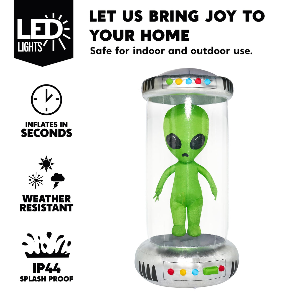 7 ft Tall Halloween Inflatable Alien Decoration with Animated LEDs P9404