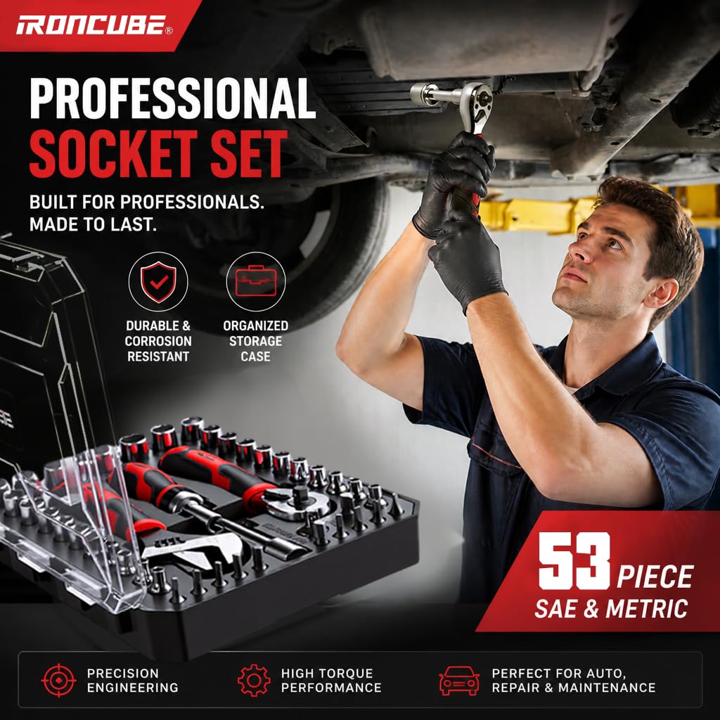 53-Piece Socket Ratchet Wrench Set with Ratcheting Screwdriver C804