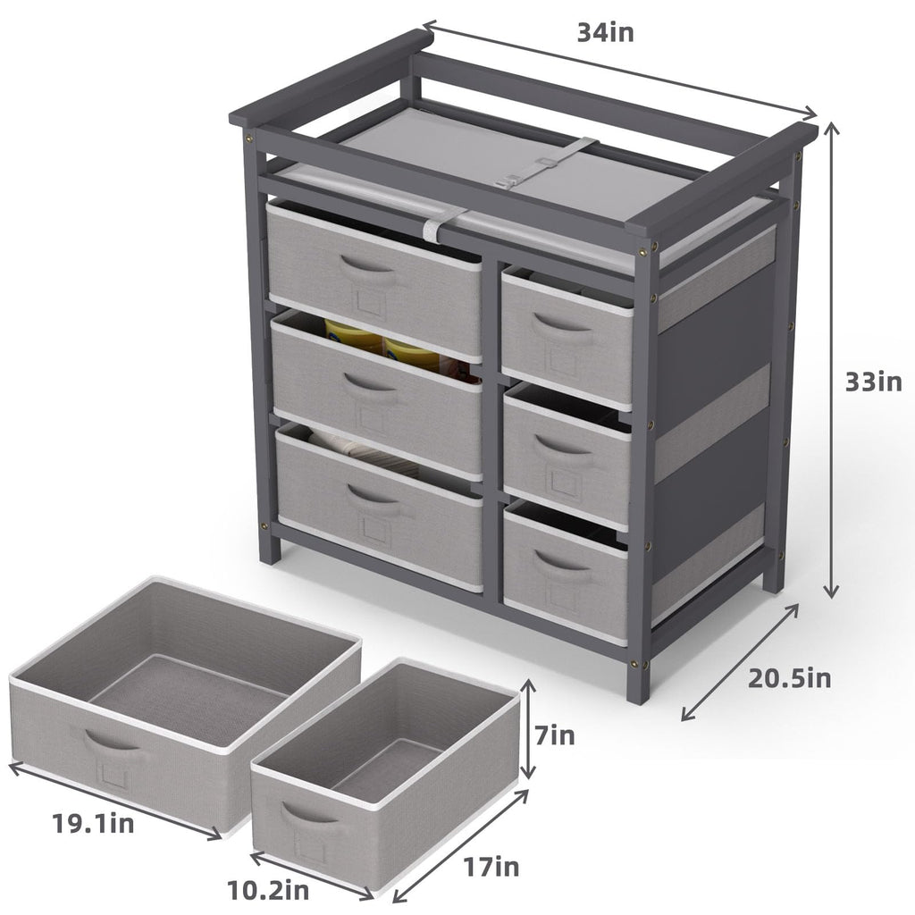 Baby Changing Table with 6 Drawers Storage Station Z9464
