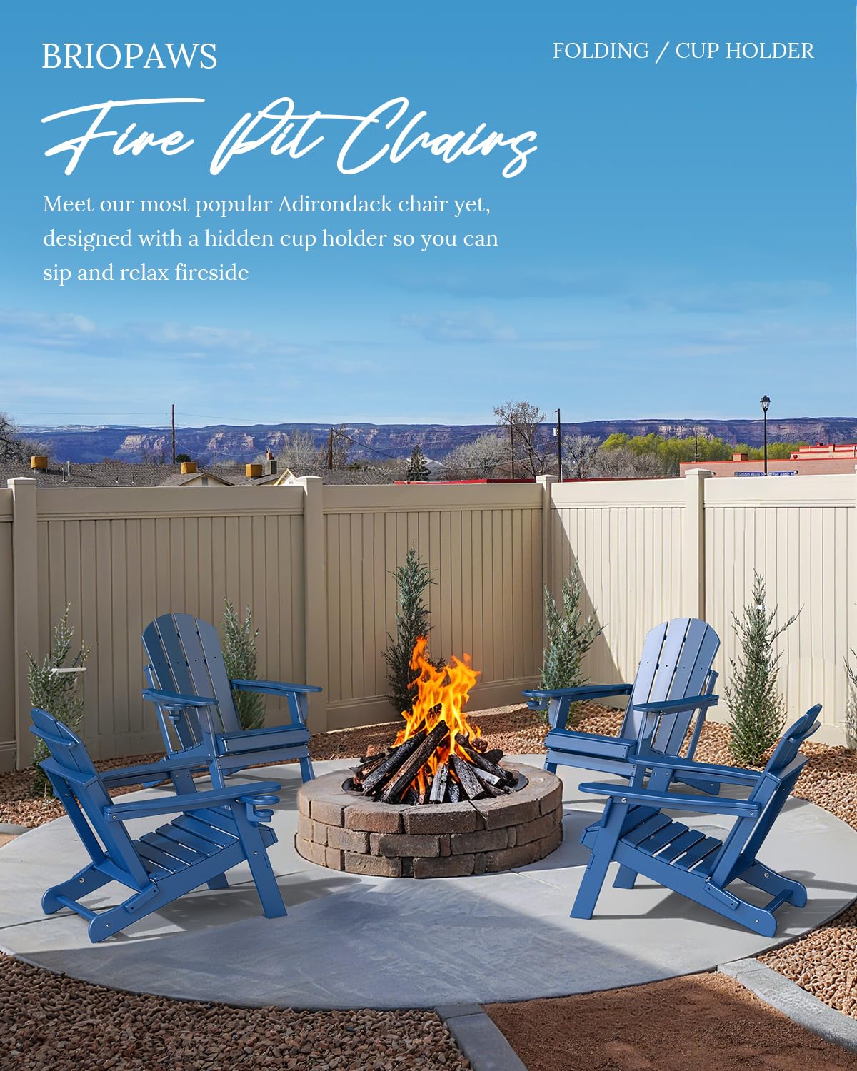 Folding Adirondack Chairs Set of 2 Blue HDPE N806