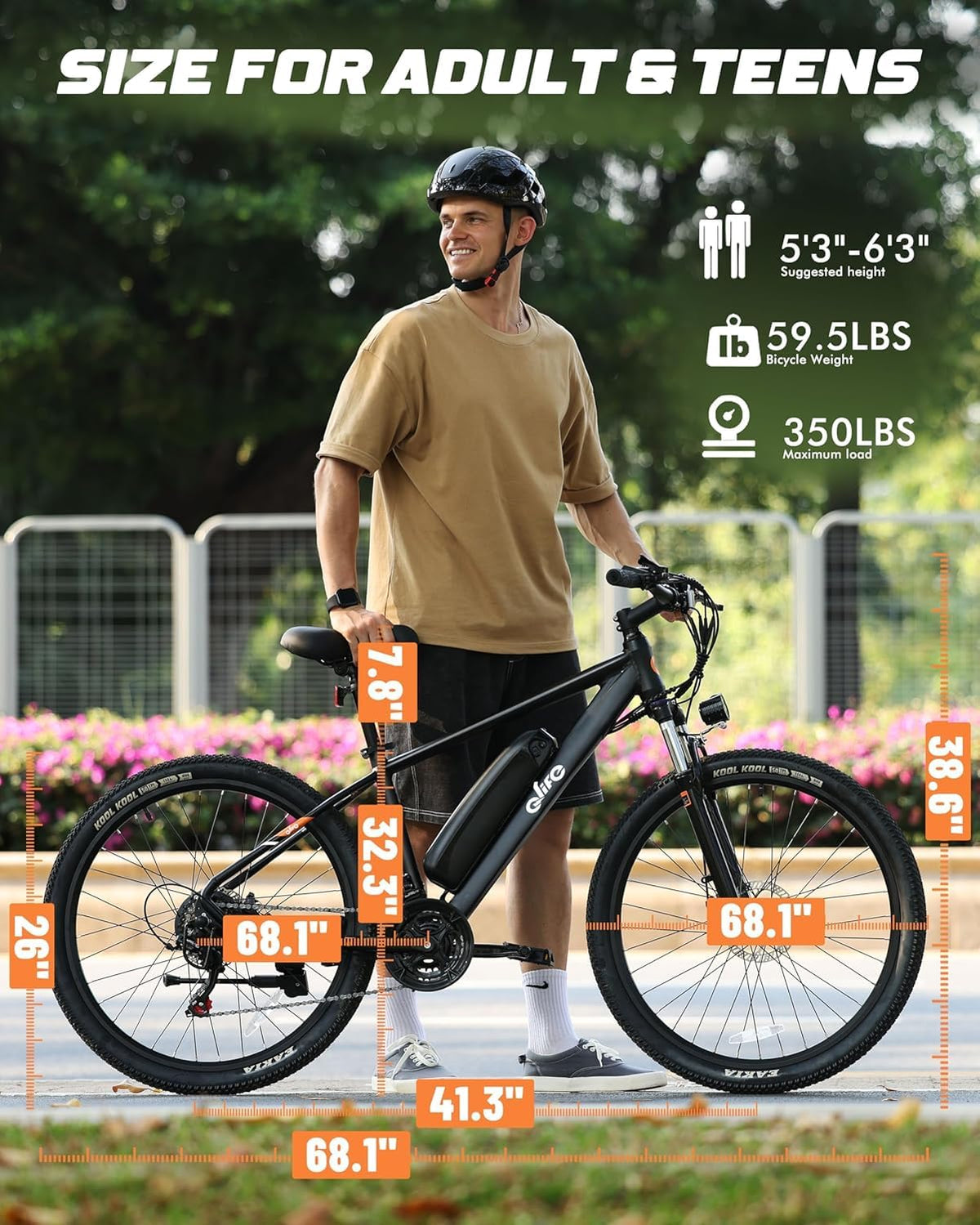 Electric Bike 21-Speed 1000W 48V 375Wh 26X2.1 Tire E-MTB I3585