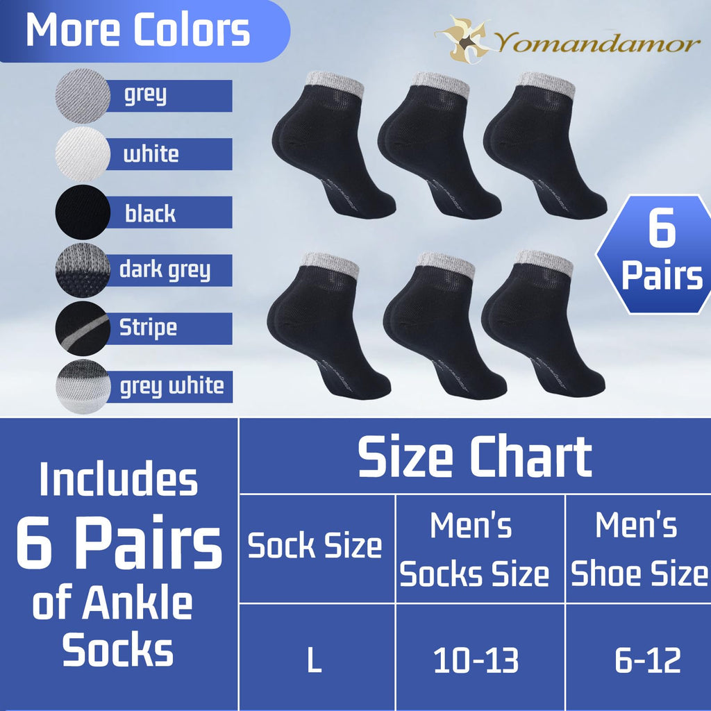Men's Diabetic Ankle Socks with Seamless Toe, 6 Pairs L Size U4730