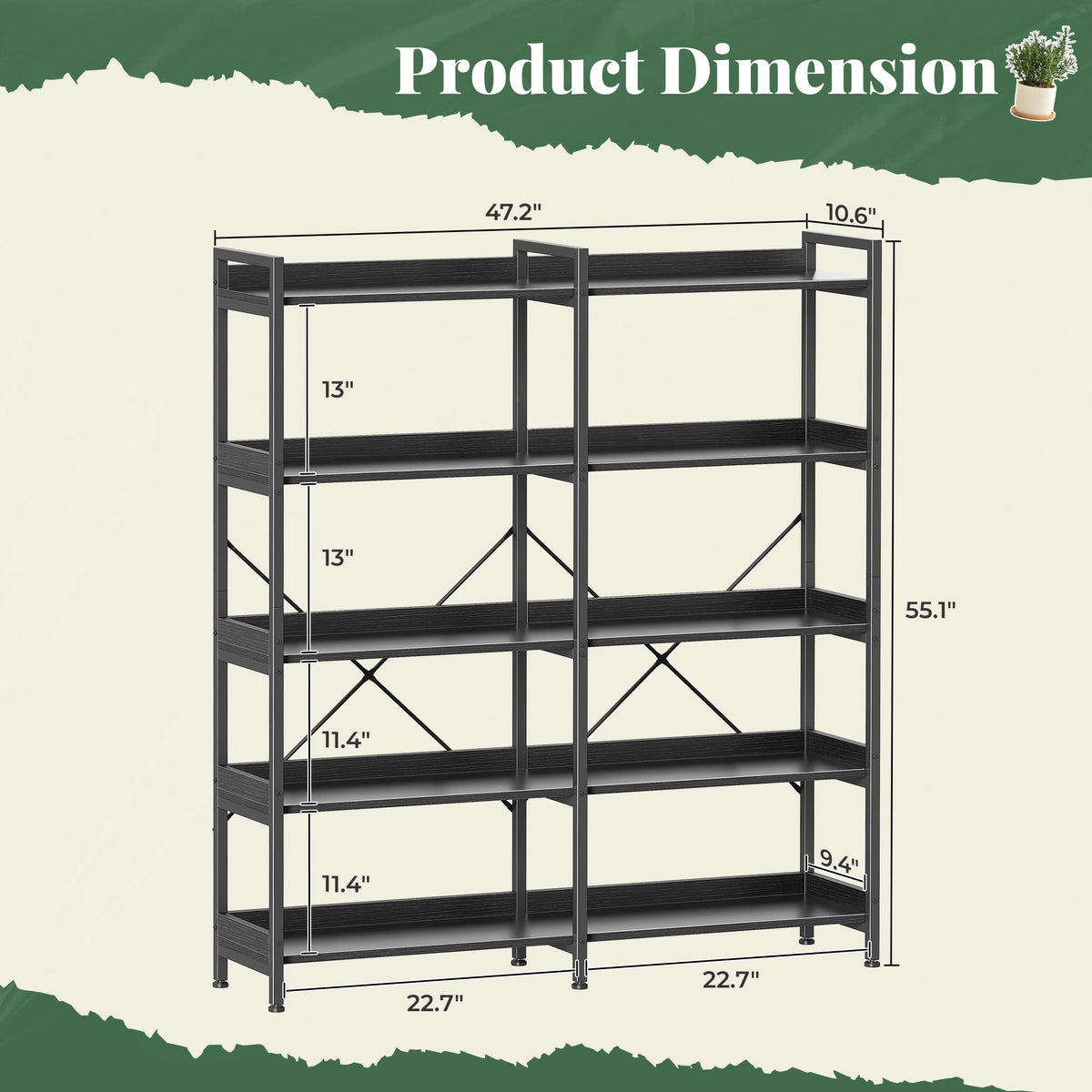 5 Tier Bookshelf with 10 Open Shelves A642546