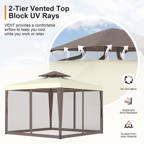 10'x10' Waterproof UV-Resistant 2-Tier Canopy Tent with Mosquito Netting E518