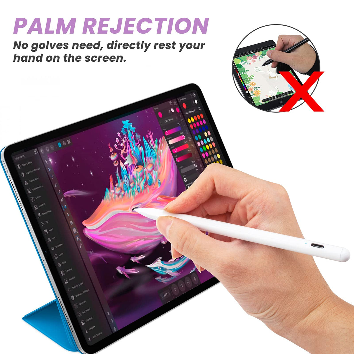 White Stylus Pen for iPad with Palm Rejection and Tilt Sensitive K825