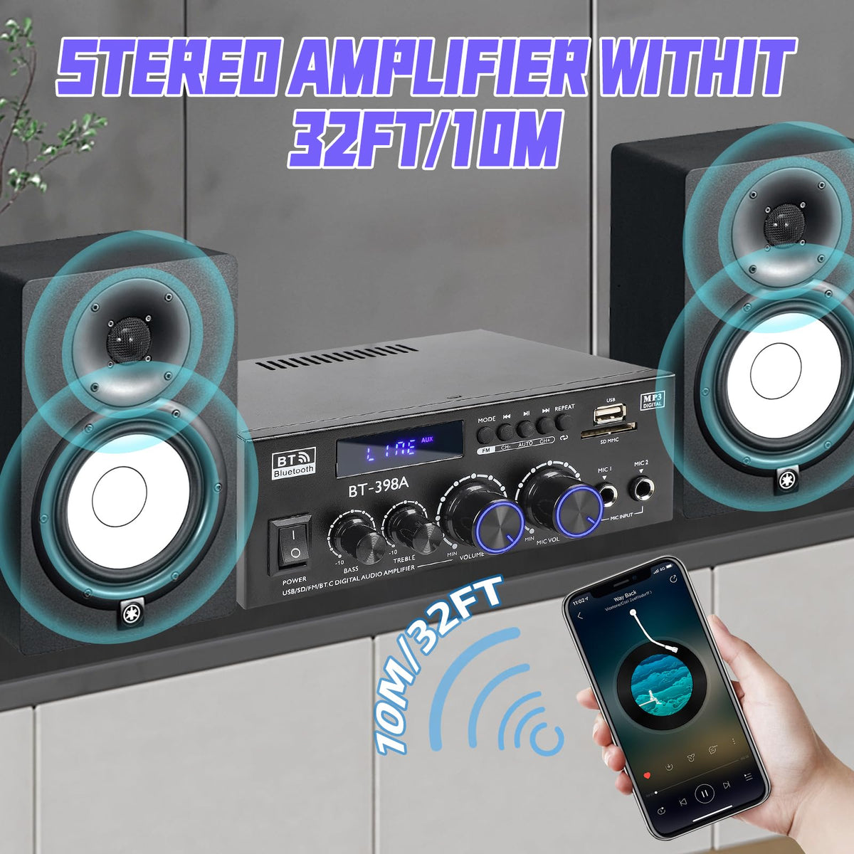 Bluetooth 5.0 Stereo Receivers, 2 Channel 450W Home Amplifier C988