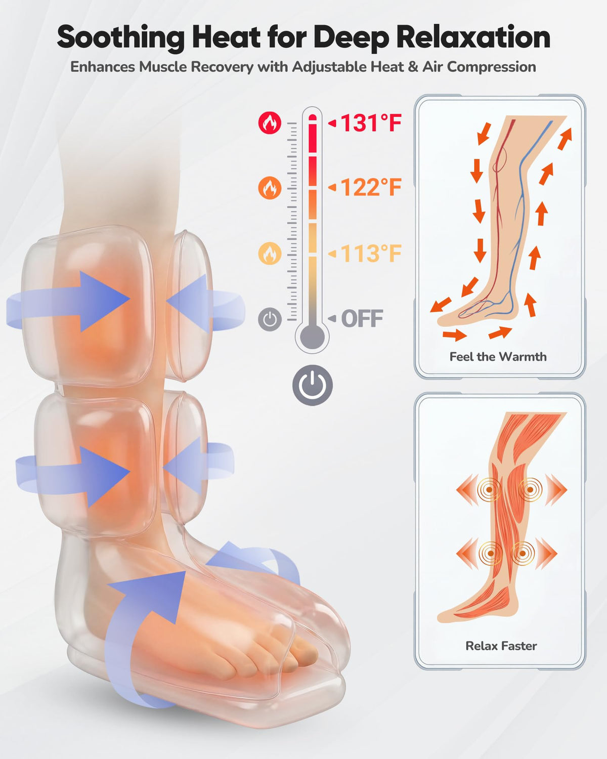 Air Compression Leg Massager with Heat, Foot and Calf Massager, 9 Intensity, 4 Modes, 3 Heating Q950339