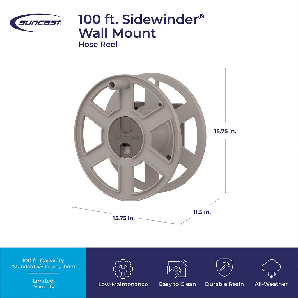 Wall Mount Garden Hose Reel 100 Feet Capacity Light Taupe Resin Y1058