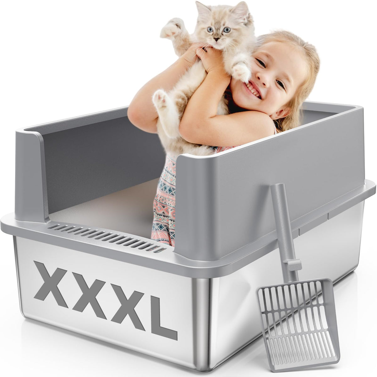 Extra Large Stainless Steel Litter Box with Lid Z4678