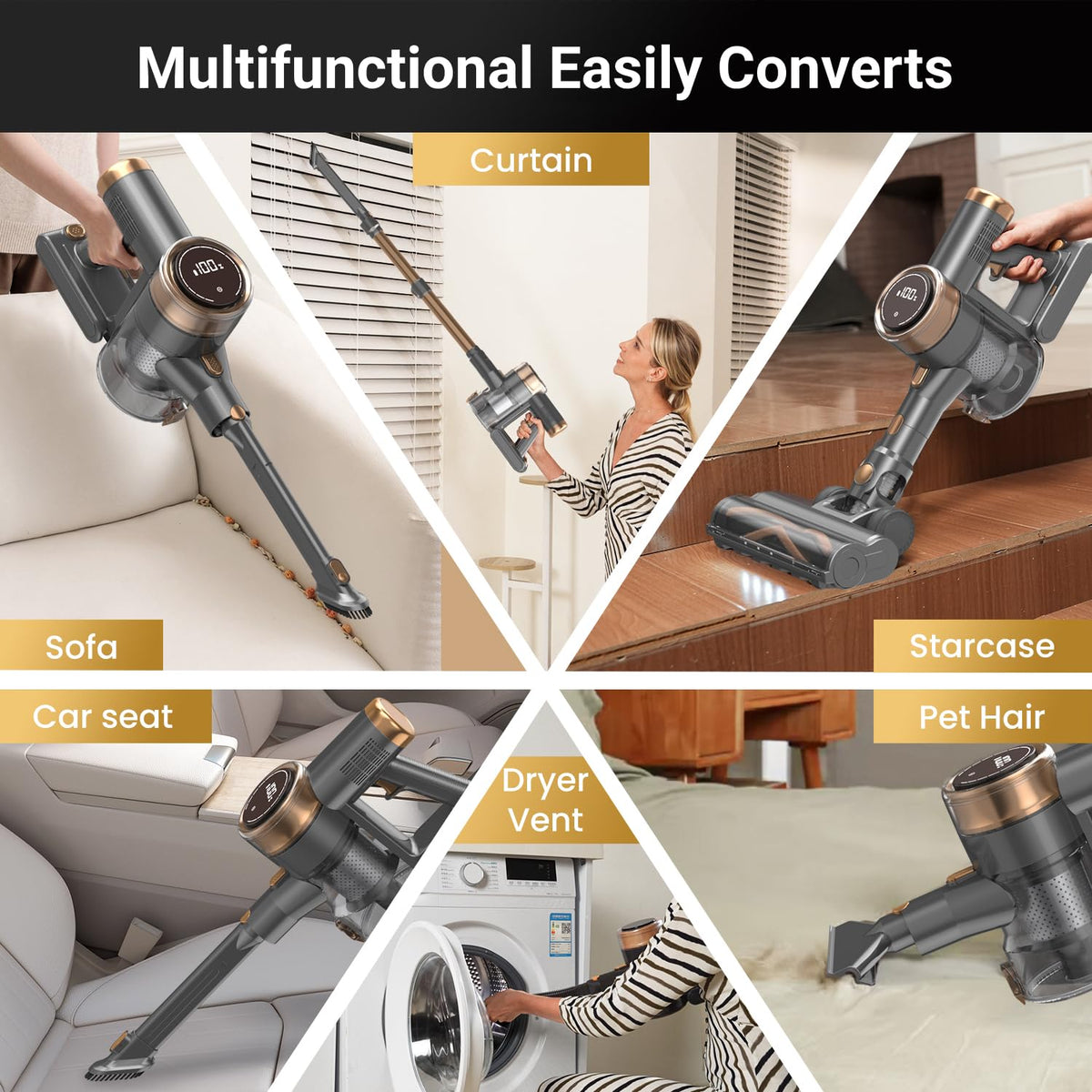 Cordless Stick Vacuum Cleaner 10-in-1 Lightweight 45mins Runtime E662