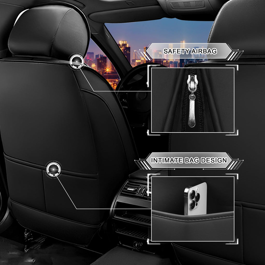 Black Red Nappa Leather Car Seat Covers Set N58910