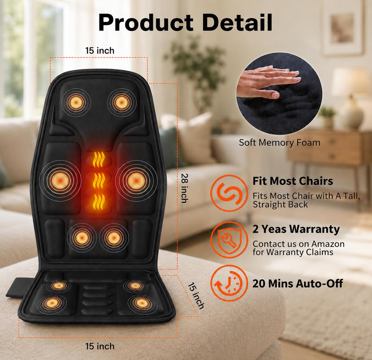 Vibration Back Massager with Heat and 8 Vibration P732