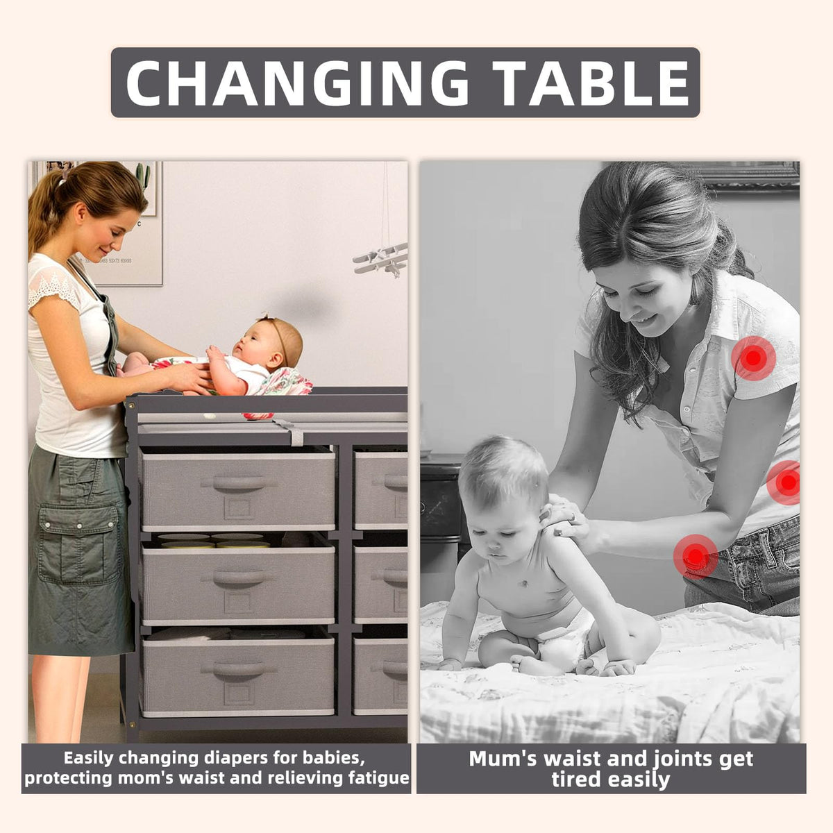 Baby Changing Table with 6 Drawers Storage Station Z9464