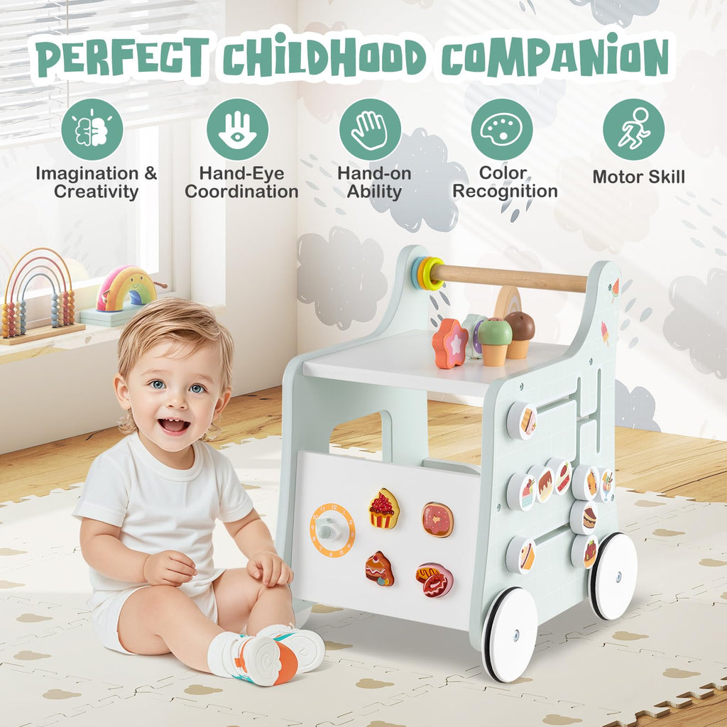 Wooden Baby Walker with Storage and Wheels F600220