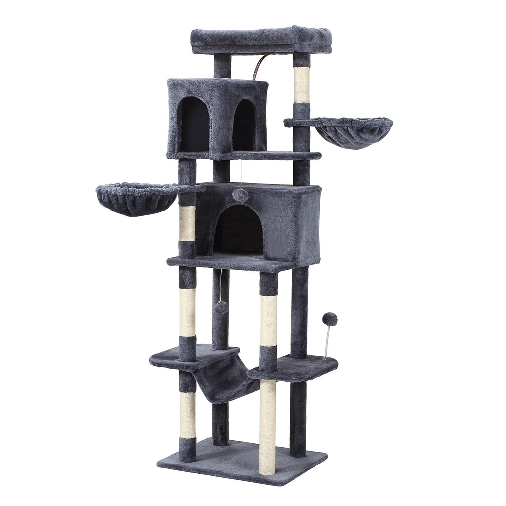 70-Inch Large Cat Tree Tower with Hammock, Scratching Post, Condo, Dark Gray R28249