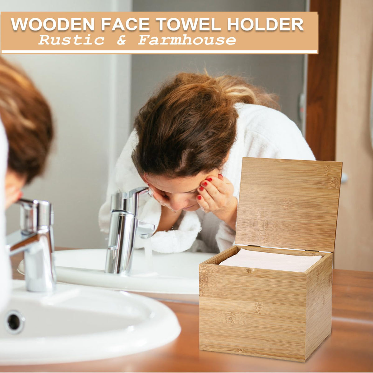 Bamboo Facial Towel Holder with Lid A323