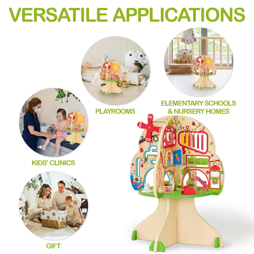 Montessori Wooden Tree Activity Center, Sensory Table & Busy Board E5773