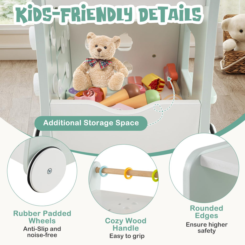 Wooden Baby Walker with Storage and Wheels F600220