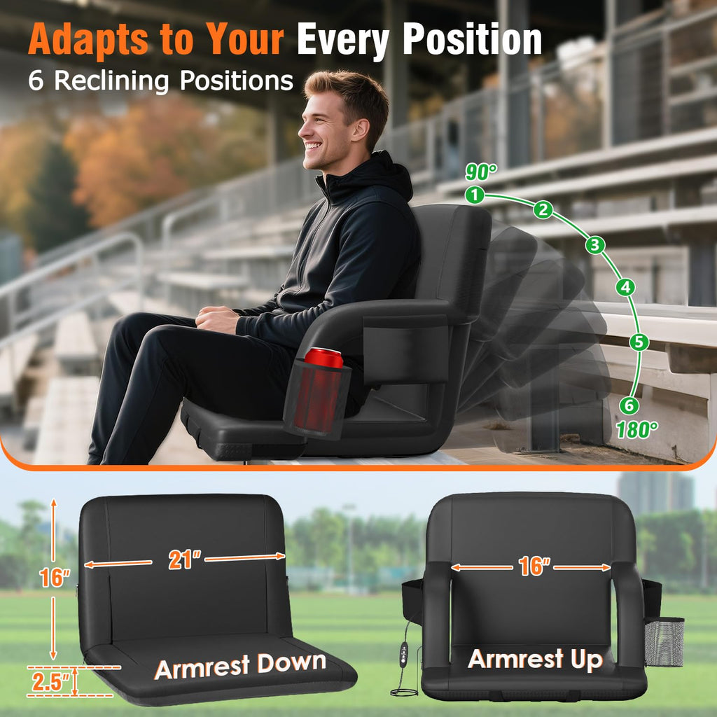 21" Wide Heated Stadium Seats for Bleachers with USB T10617