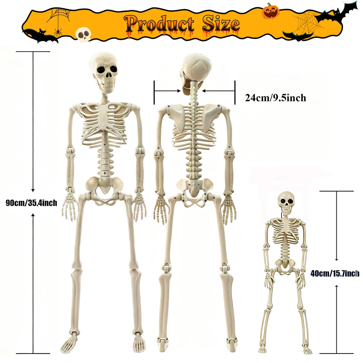 2Pcs 36" 1Pcs 16" Posable Plastic Skeleton I379