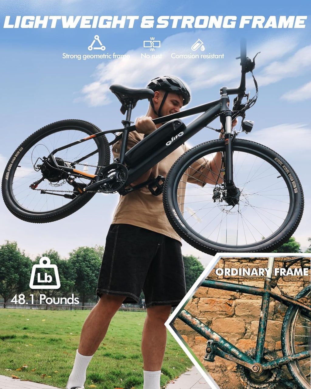 Electric Bike 21-Speed 1000W 48V 375Wh 26X2.1 Tire E-MTB I3585