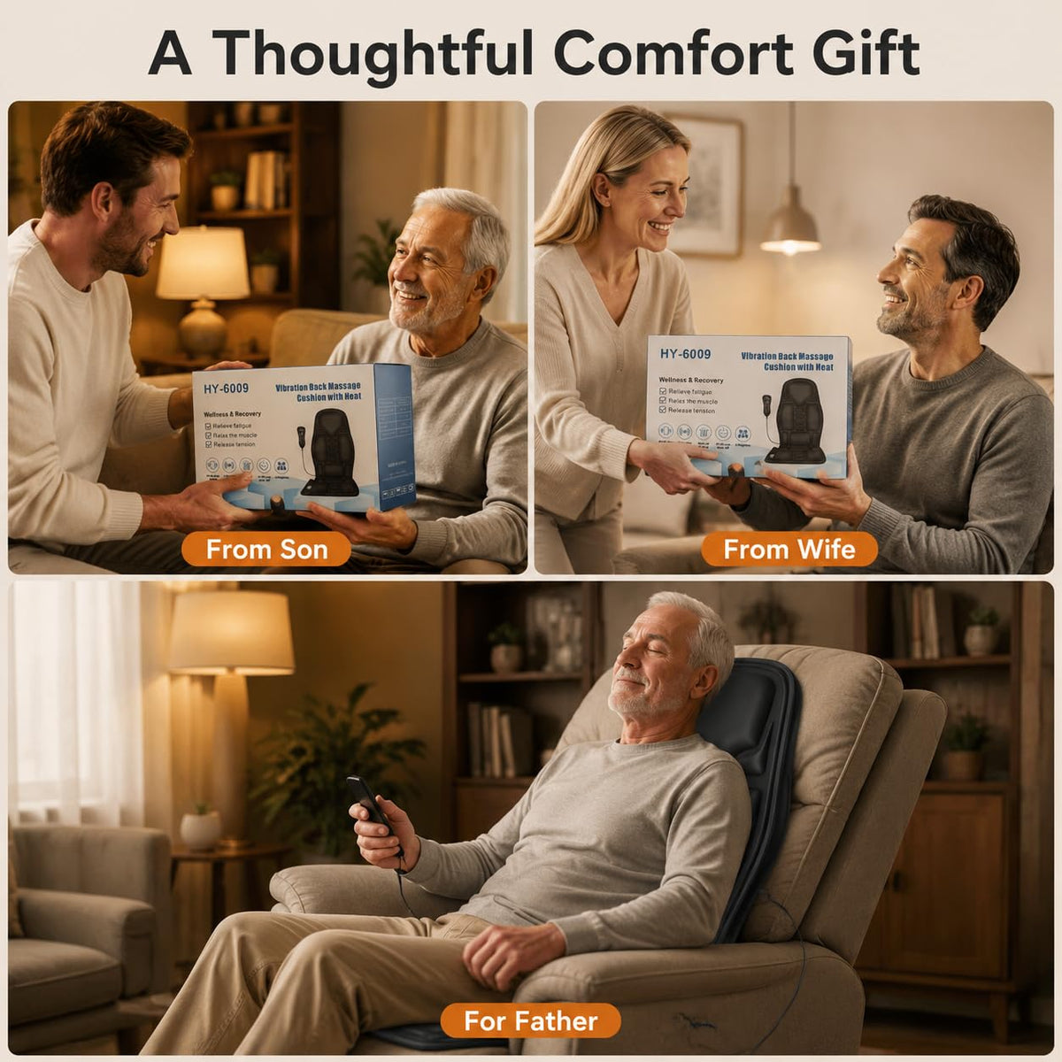Vibration Back Massager with Heat and 8 Vibration P732