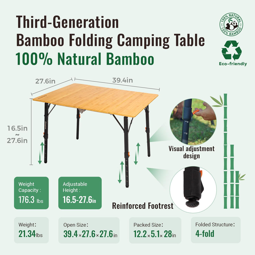 Bamboo Folding Camping Table with Adjustable Height K653