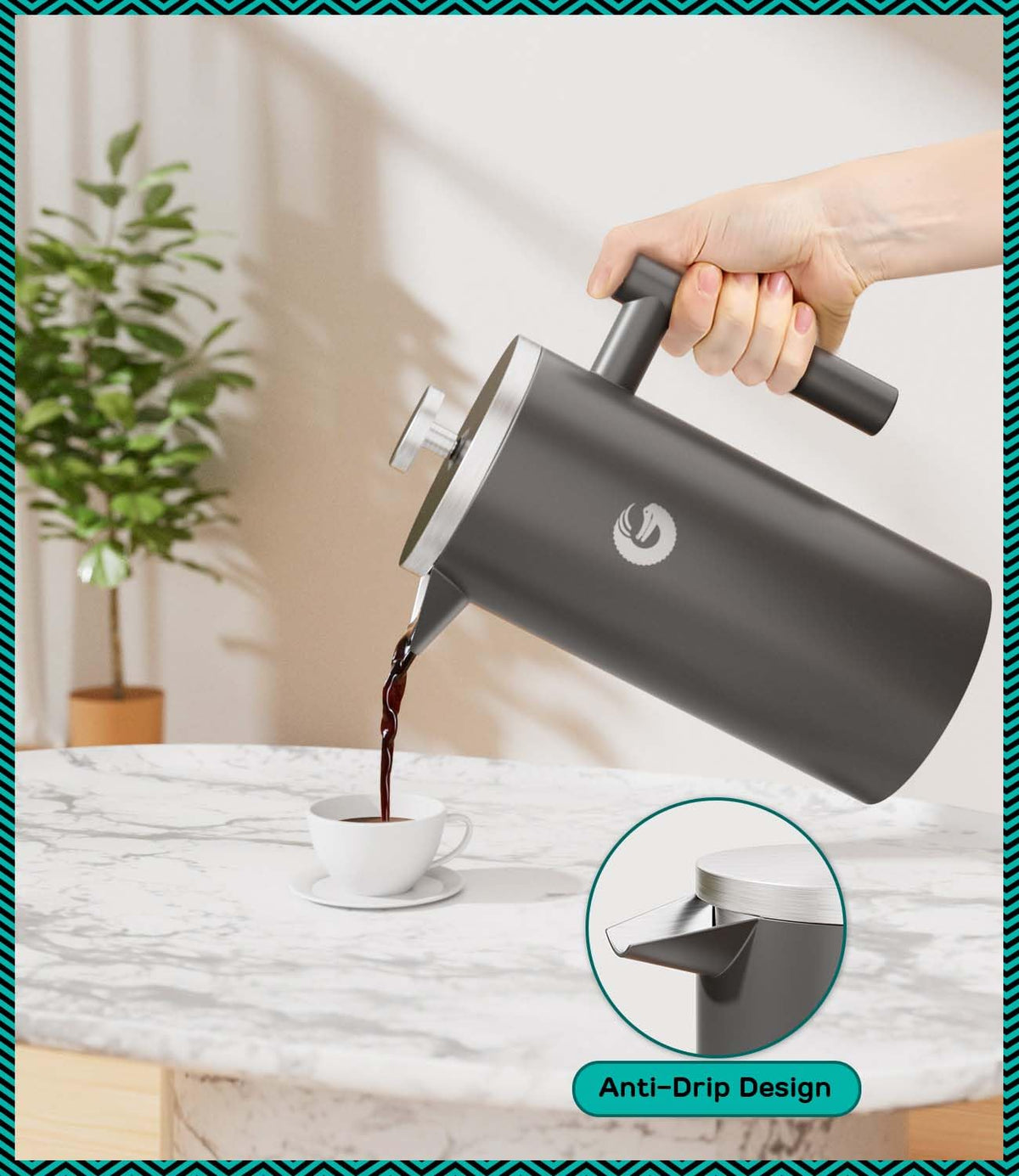 Gray 34 oz French Press Coffee Maker P530757