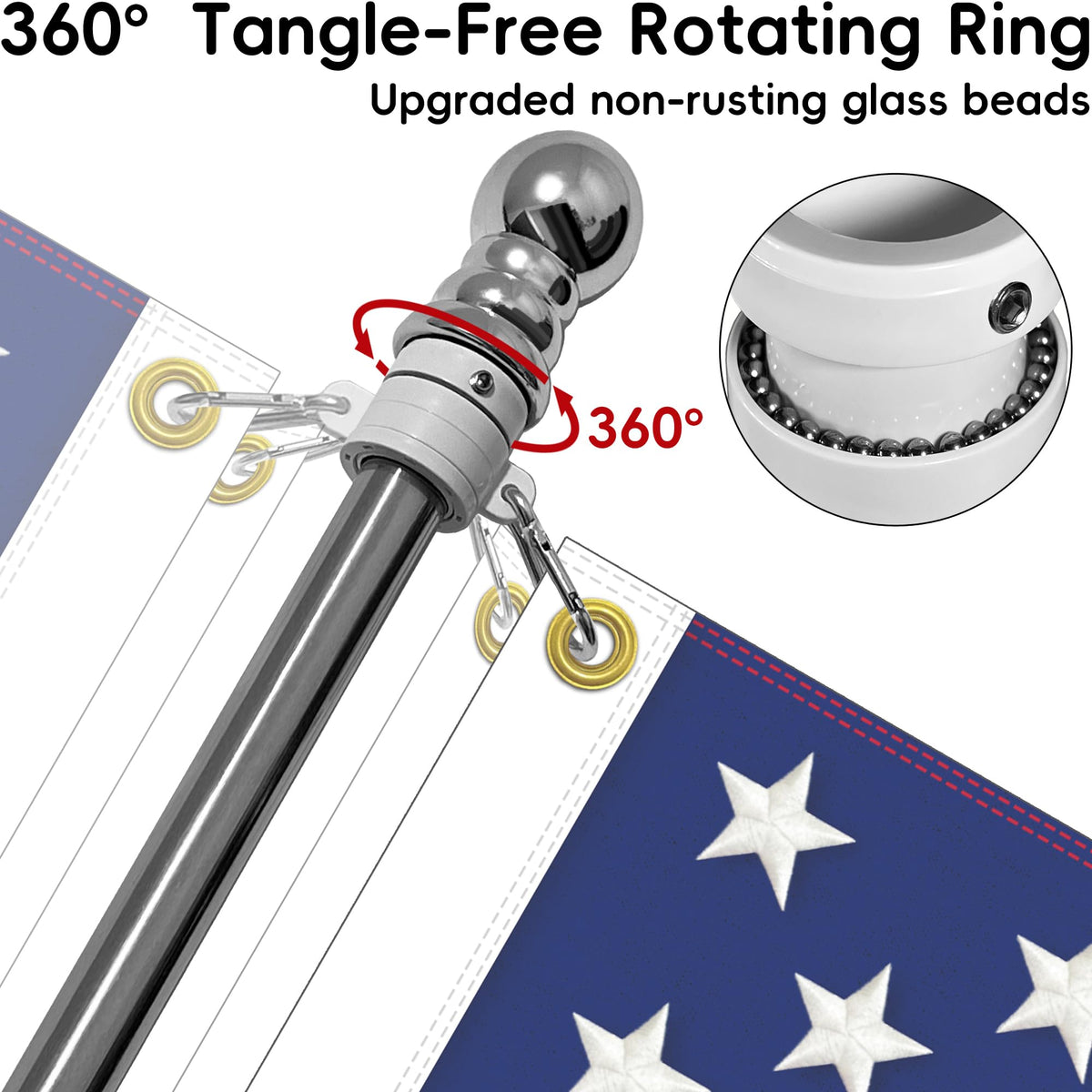 6 FT Stainless Steel Flag Pole Kit, 2 Packs T94591