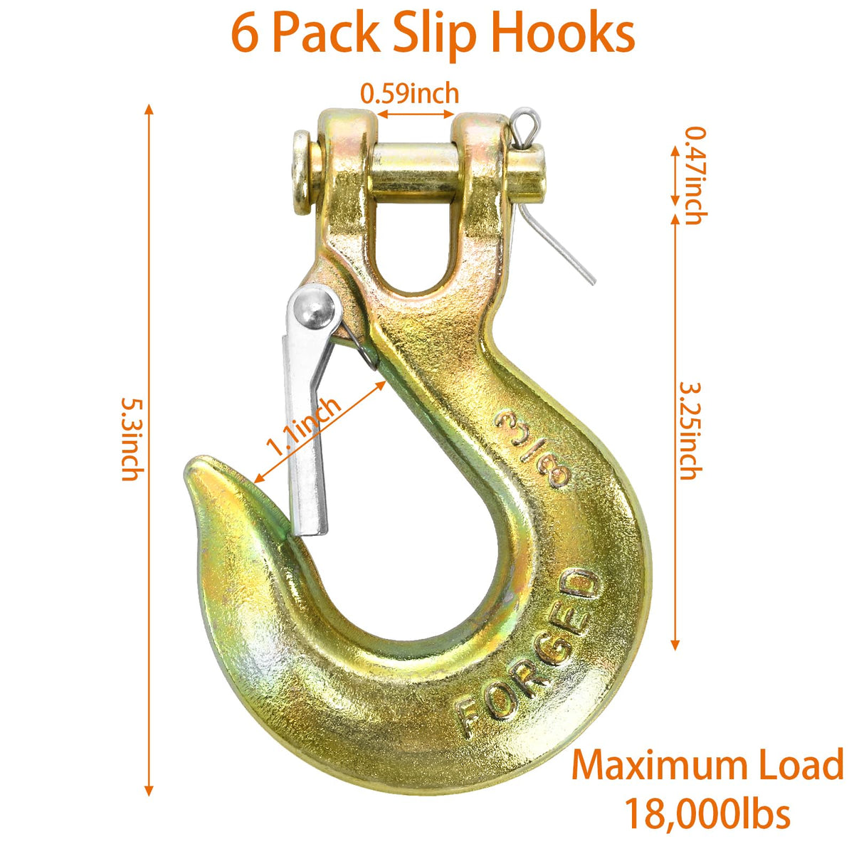 6 Pack 3/8 Inch G70 Forged Steel Clevis Slip Hook with Safety Latch A372