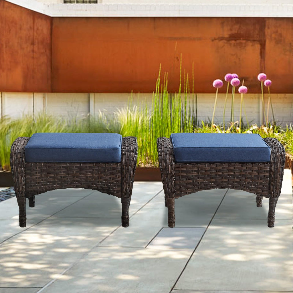 25 Inch PE Wicker Foot Stool Set of 2 with Removable Cushions Brown T682237