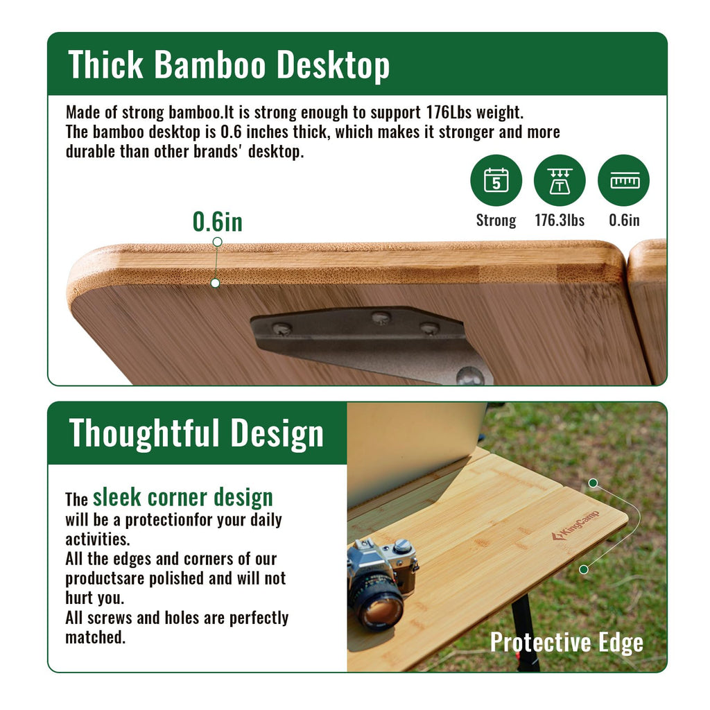 Bamboo Folding Camping Table with Adjustable Height K653