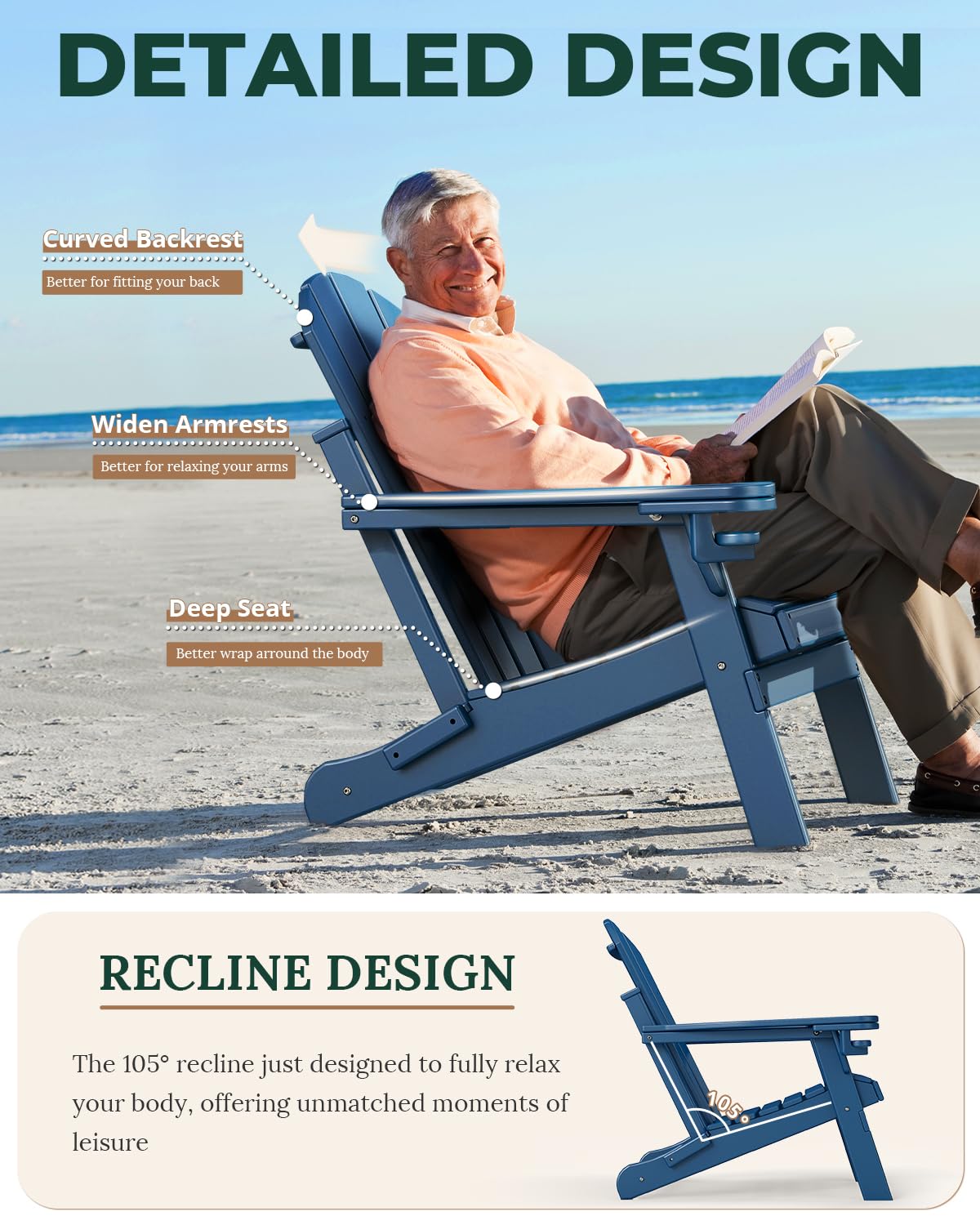 Folding Adirondack Chairs Set of 2 Blue HDPE N806