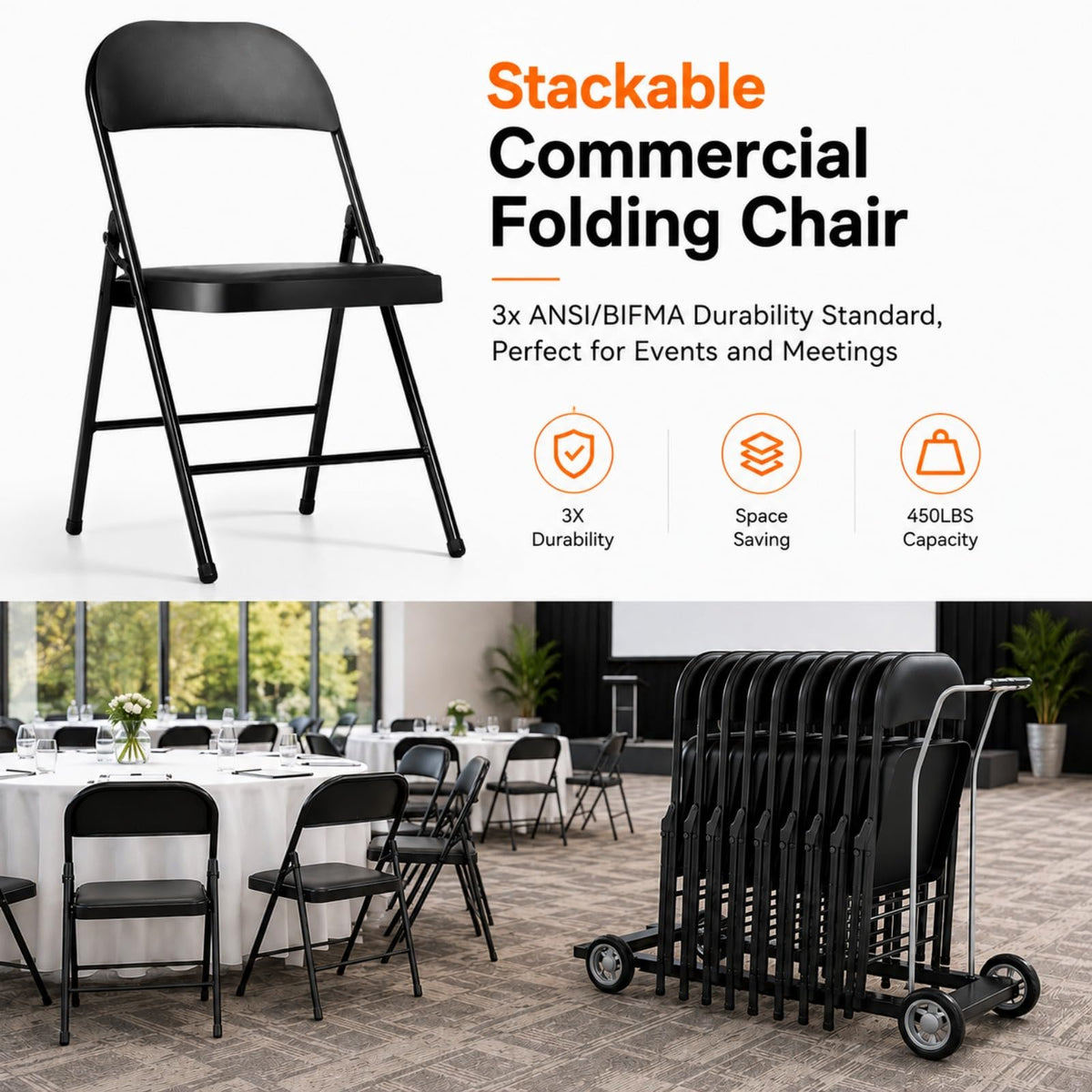 Folding Chairs with Cushion 10 Pack E710