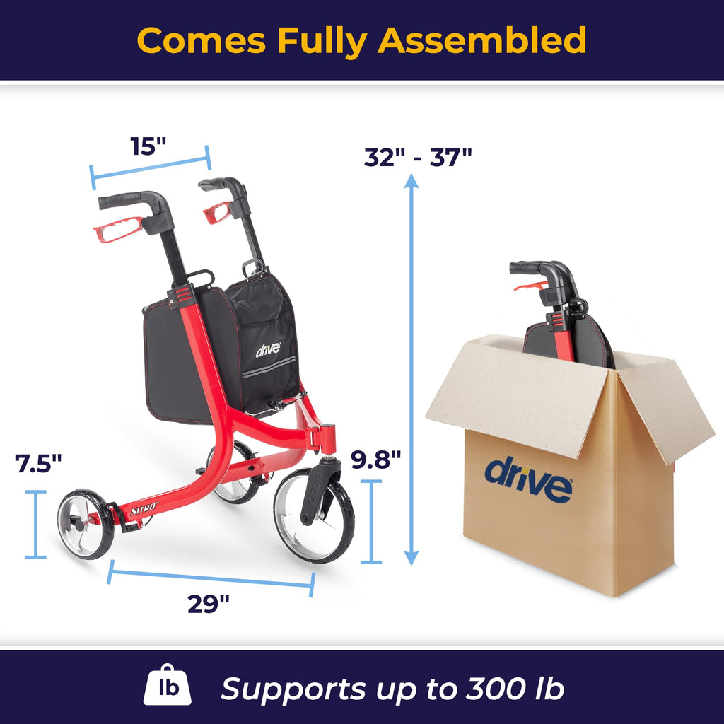 Red 3 Wheel Rollator Walker W361
