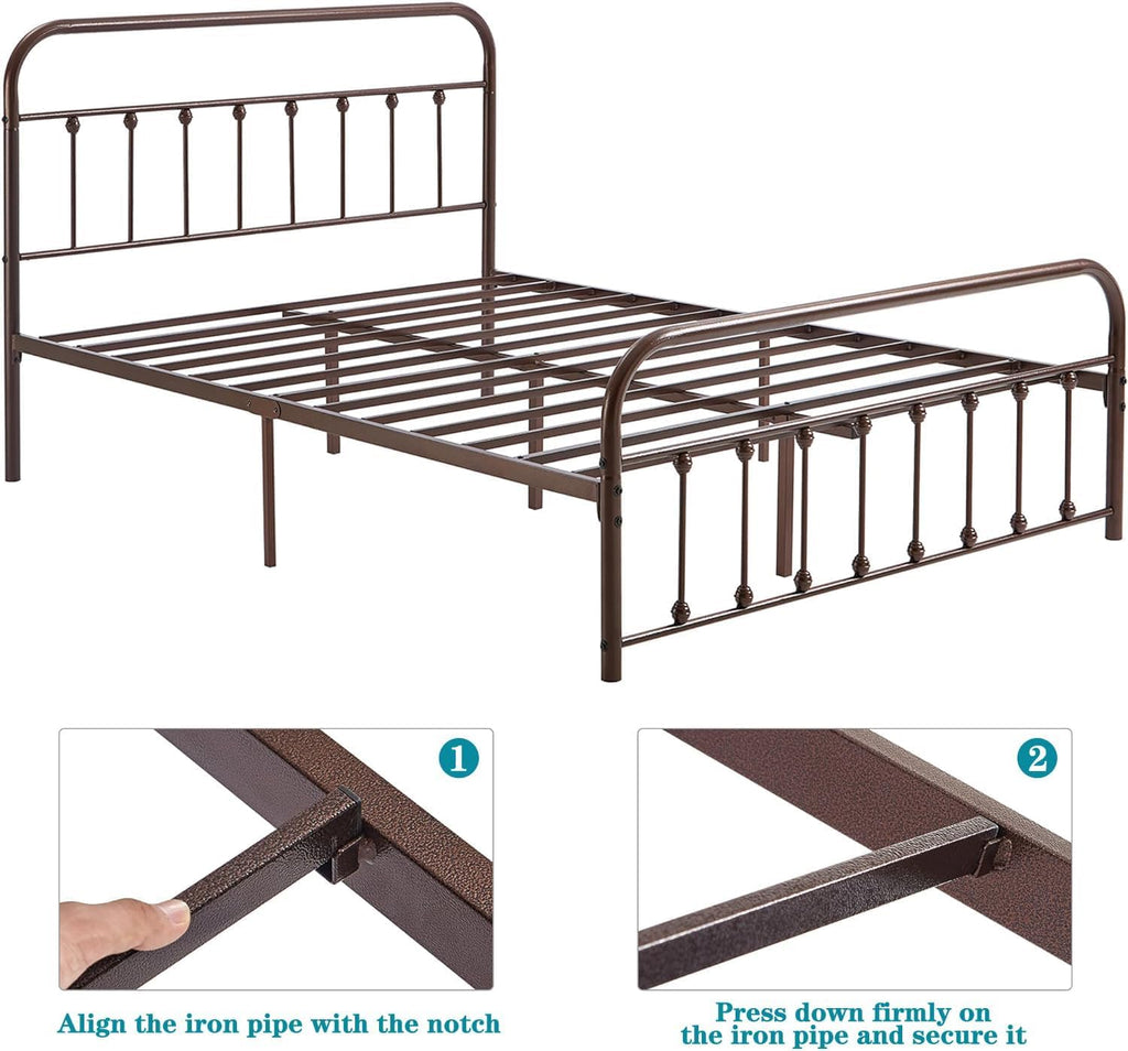 Full Size Metal Bed Frame with Headboard and Footboard A119