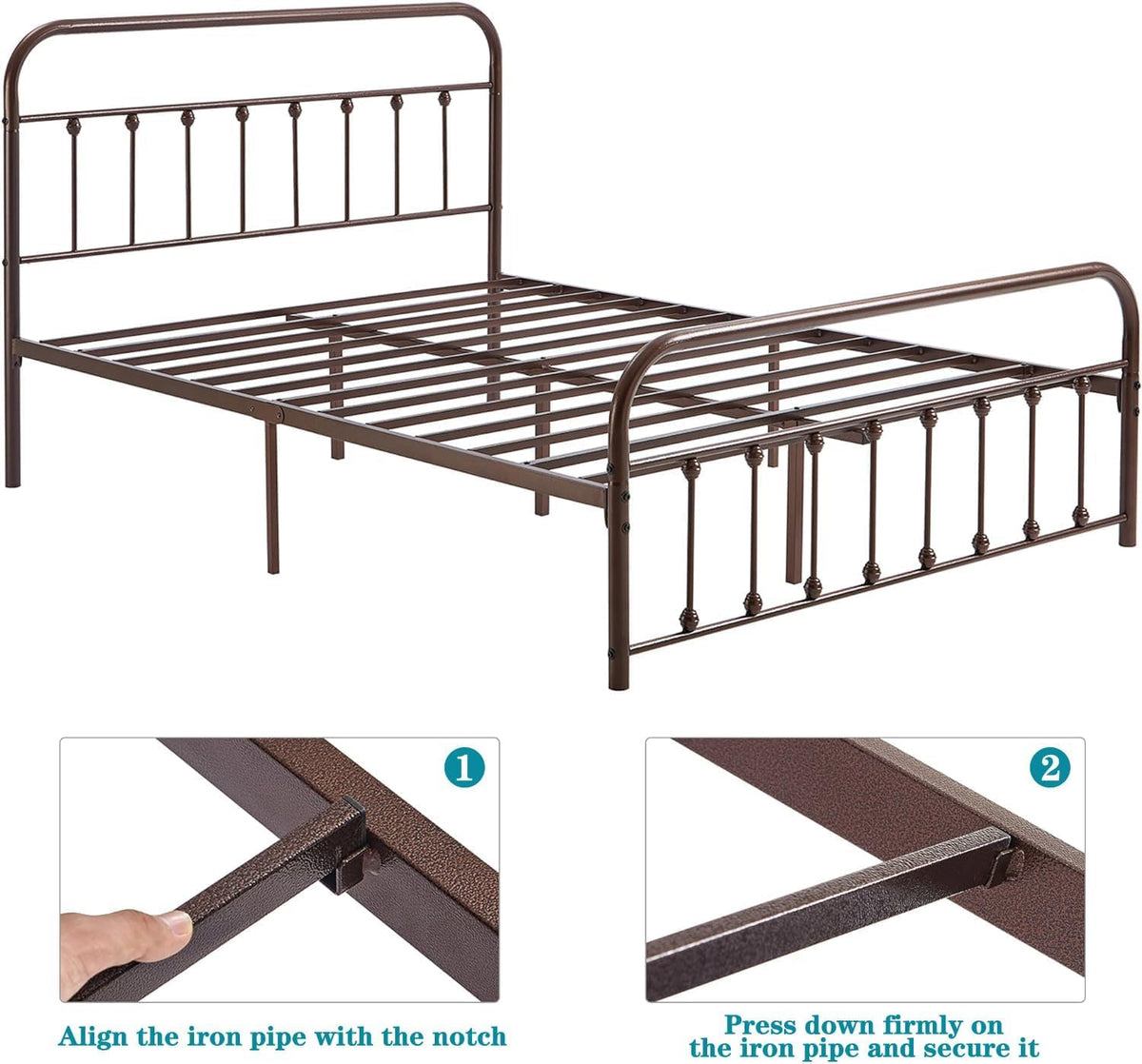 Full Size Metal Bed Frame with Headboard and Footboard A119