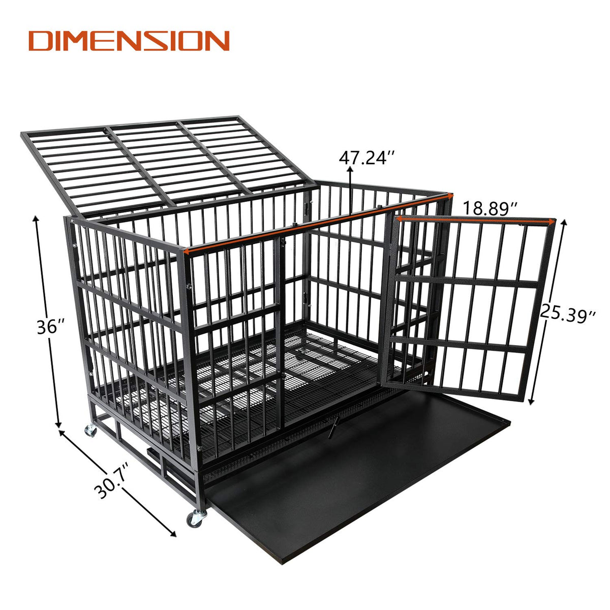 Heavy Duty 4 Wheels Double Door Metal Dog Crate 48 Inch A172696