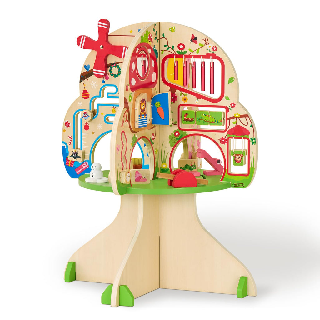 Montessori Wooden Tree Activity Center, Sensory Table & Busy Board E5773