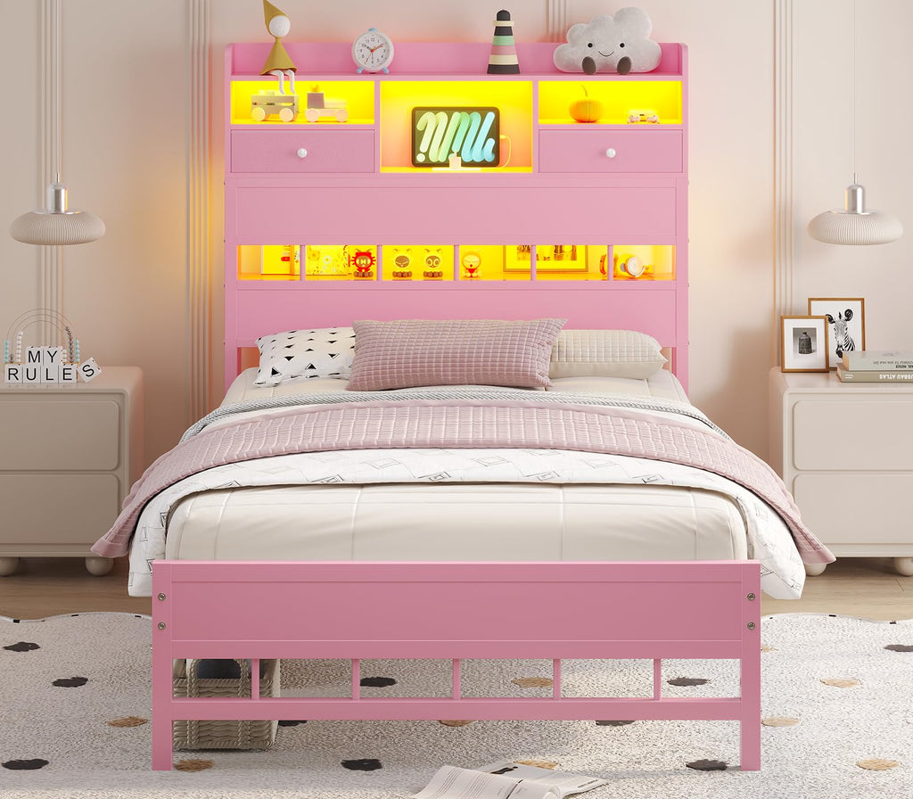 Twin Bed Frame with Storage Headboard I7968