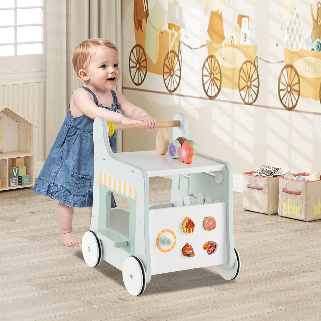 Wooden Baby Walker with Storage and Wheels F600220