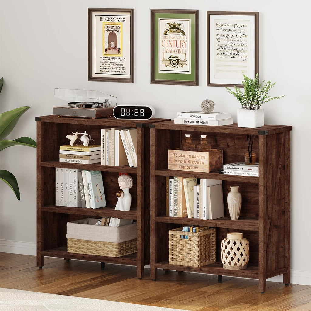 Rustic Oak 3 Shelf Wood Bookshelf U3409