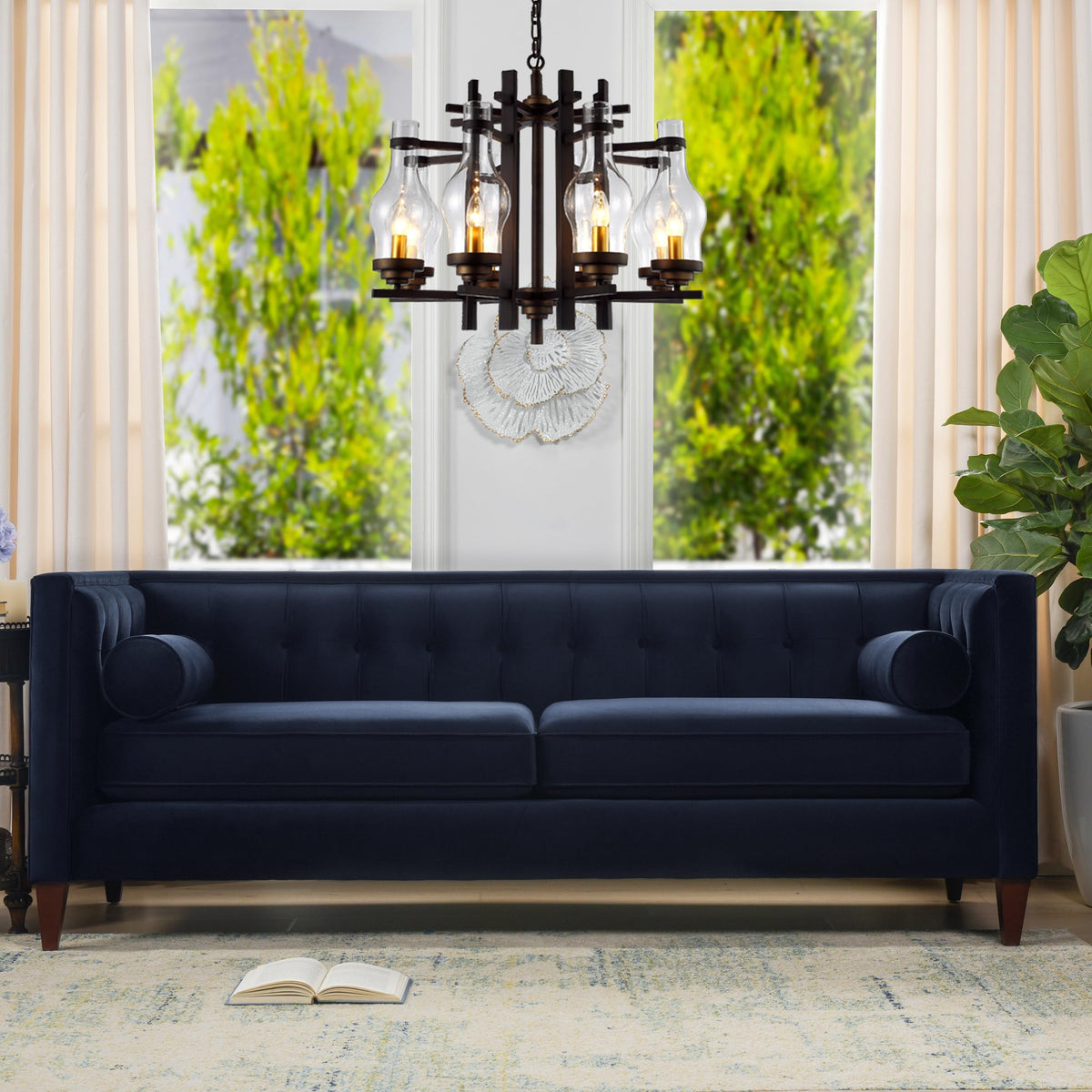 Dark Navy Blue Performance Velvet Tufted Sofa Q434888