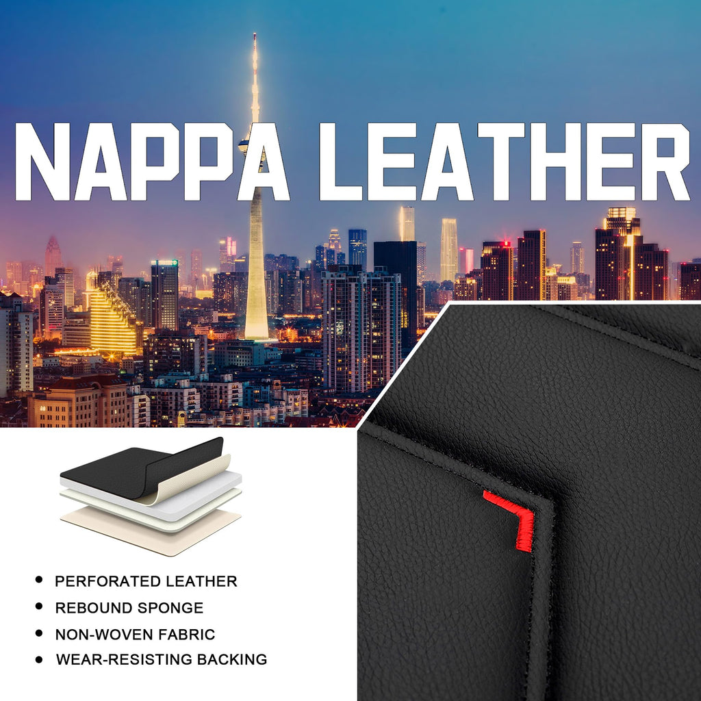 Black Red Nappa Leather Car Seat Covers Set N58910