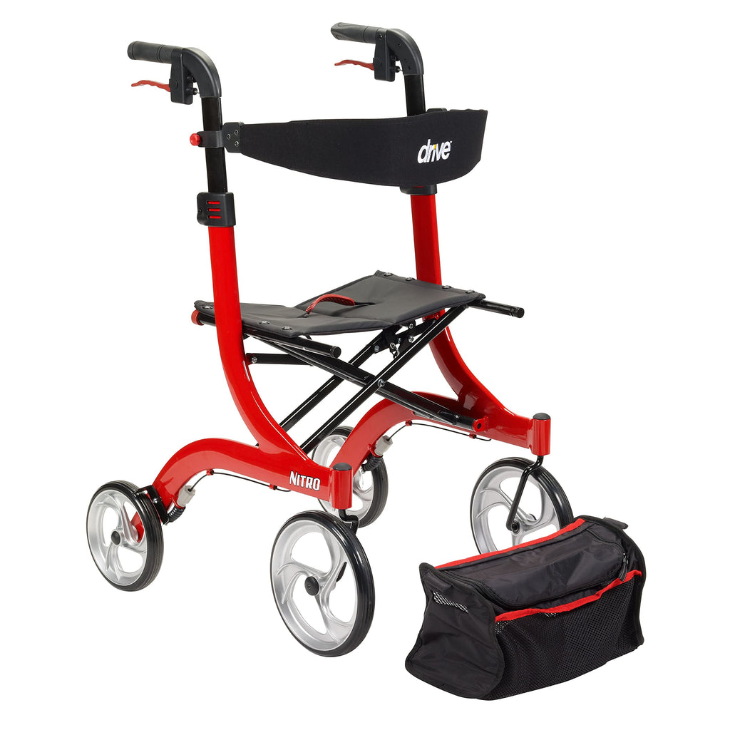 Red 4-Wheel Rollator with Seat B14598
